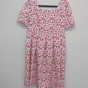 Red and White Casual Sundress with Puff Sleeves and Scoop Neck